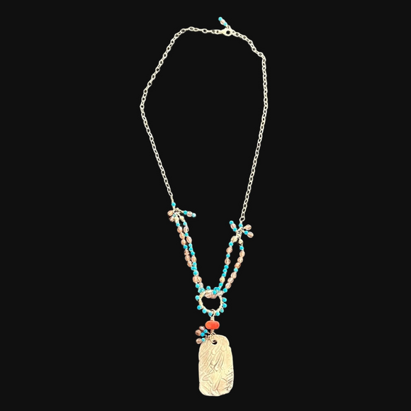 Artisan Crafted Sterling Turquoise & Coral Pendant Necklace
